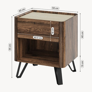 Comodino Trorlon 55x50x40 cm effetto noce/travertino [en.casa]