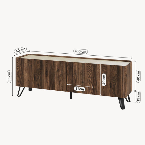 Mobile TV Trorlon 160x40x55 cm effetto noce/travertino [en.casa]