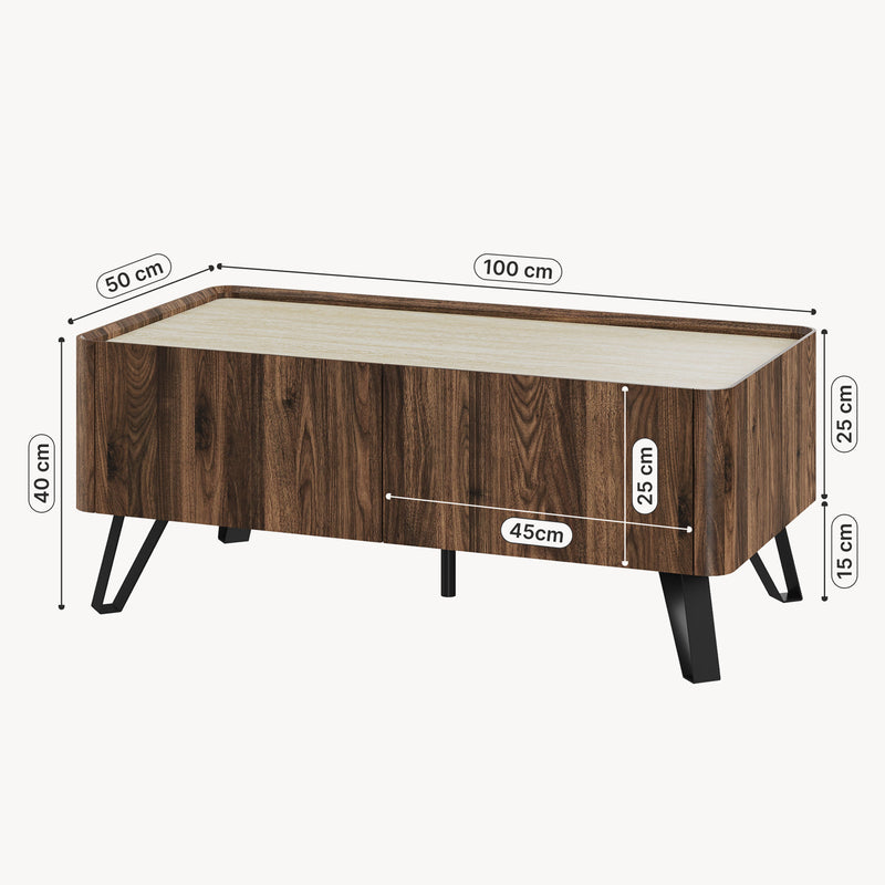 Schizzo in scala Couchtisch Trorlon 100x50x40 cm Walnussoptik/Travertin [en.casa]