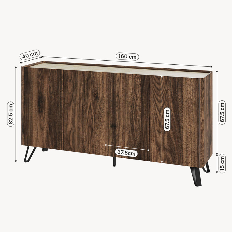 Schizzo in scala Sideboard Trorlon 160x40x83 cm effetto noce/travertino [en.casa]
