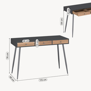 Scrivania Tumba con 3 Cassetti 115 x 48 x 76 cm - Nero/Effetto Noce [en.casa]