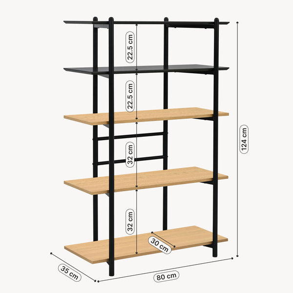 Libreria Kappespoo 124x80x35 cm Nero/effetto quercia [en.casa]