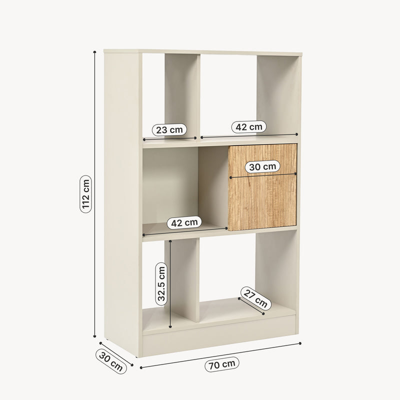 Schizzo in scala Libreria Karena 112x70x30 cm Bianco crema/effetto quercia [en.casa]