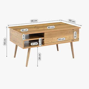 Tavolino da salotto Vasdabod con piano sollevabile 96x59x50 cm effetto quercia [en.casa]