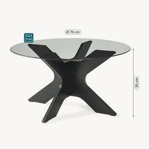 Tavolino Imi con piano in vetro Ø70x35 cm Nero/Grigio [en.casa]