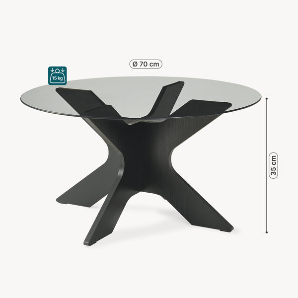 Tavolino Imi con piano in vetro Ø70x35 cm Nero/Grigio [en.casa]