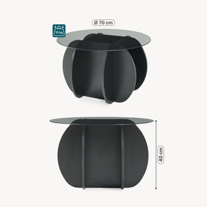 Tavolino Karhuvandi con piano in vetro Ø70x40 cm Nero/Grigio [en.casa]
