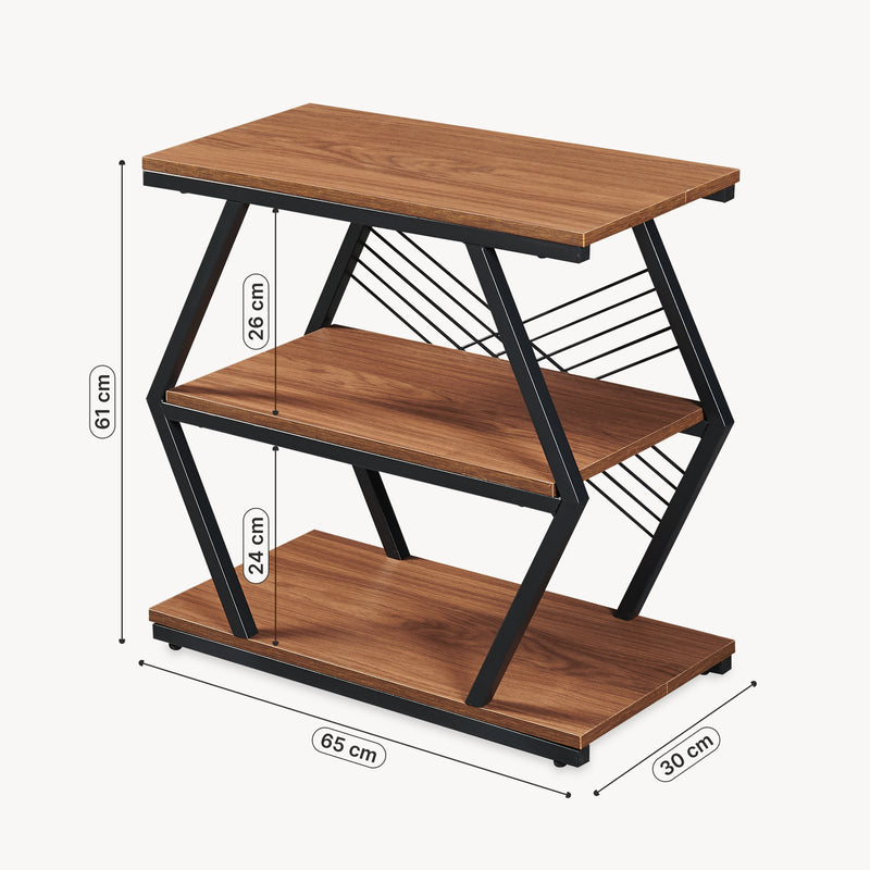 Schizzo in scala Tavolino Laterale Nolarg a 2 Ripiani 65 x 30 x 61 cm - Nero/Effetto Noce [en.casa]