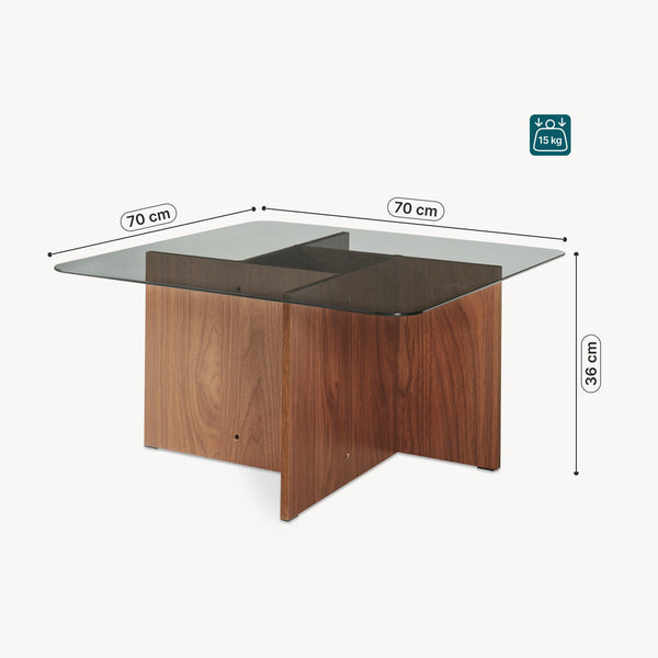 Tavolino da Caffè Benexjö con Piano Quadrato in Vetro 70 x 70 x 36 cm - Effetto Noce/Grigio [en.casa]