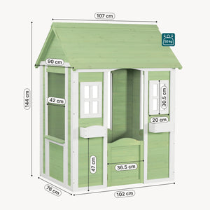 Casetta per bambini Kuoldsvin in legno di abete 144x102x90 cm Verde/Bianco [en.casa]