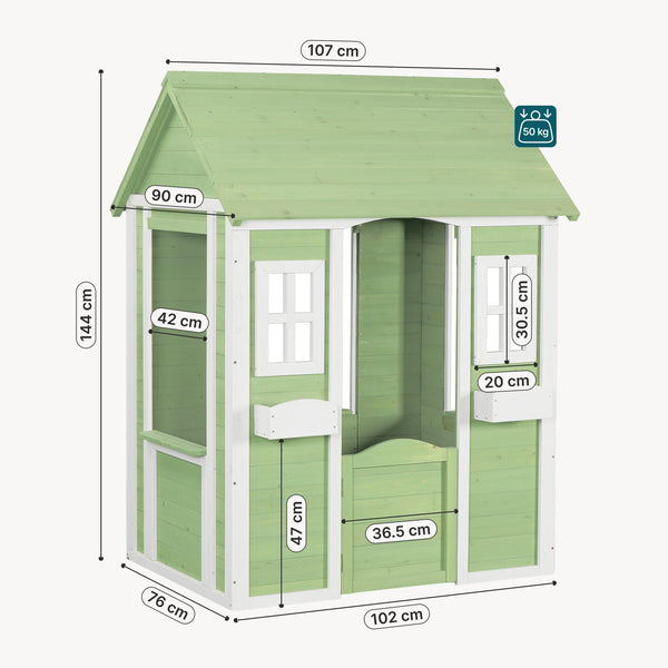 Casetta per bambini Kuoldsvin in legno di abete 144x102x90 cm Verde/Bianco [en.casa]