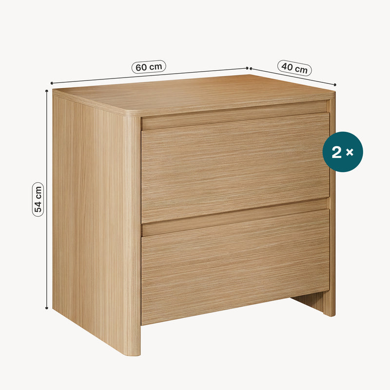 Schizzo in scala Set di 2 Comodini Takranmaa con 2 Cassetti 54x60x40cm Effetto Rovere [en.casa] 