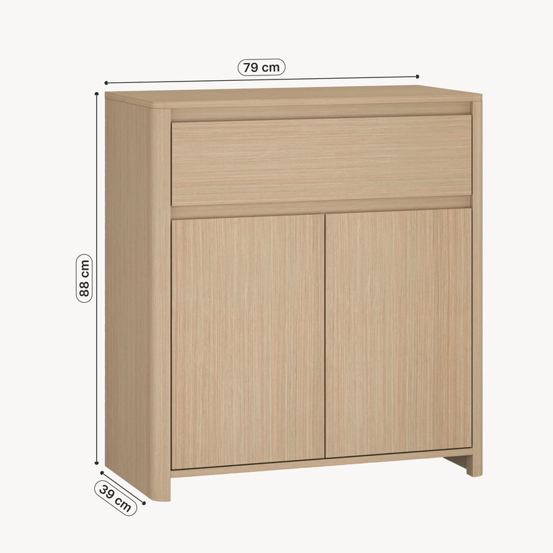 Schizzo in scala Credenza Takranmaa con Cassetto e Ante 88x79x39 cm Effetto Rovere [en.casa] 