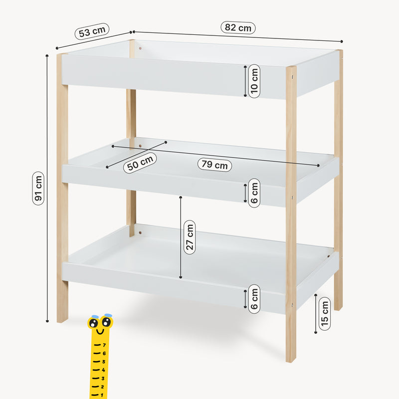 Schizzo in scala Fasciatoio Oupilu con 2 ripiani 91x82x53 cm Bianco [en.casa]