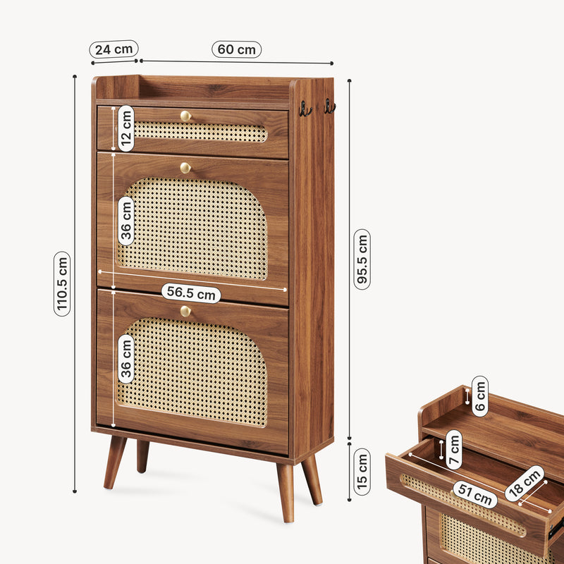 Schizzo in scala Scarpiera Virievarnu 111x60x24 cm effetto noce [en.casa]