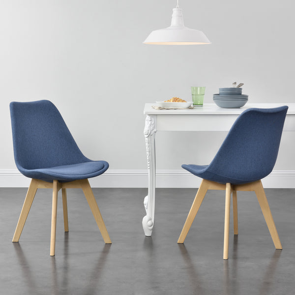 Set di 2 Sedie Sala da Pranzo/Salotto con Gambe in Legno di Faggio 2 Sedie in Plastica Rivestite in Tessuto - Vari Colori