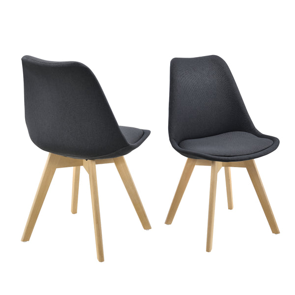 Set di 2 Sedie Sala da Pranzo/Salotto con Gambe in Legno di Faggio 2 Sedie in Plastica Rivestite in Tessuto - Vari Colori