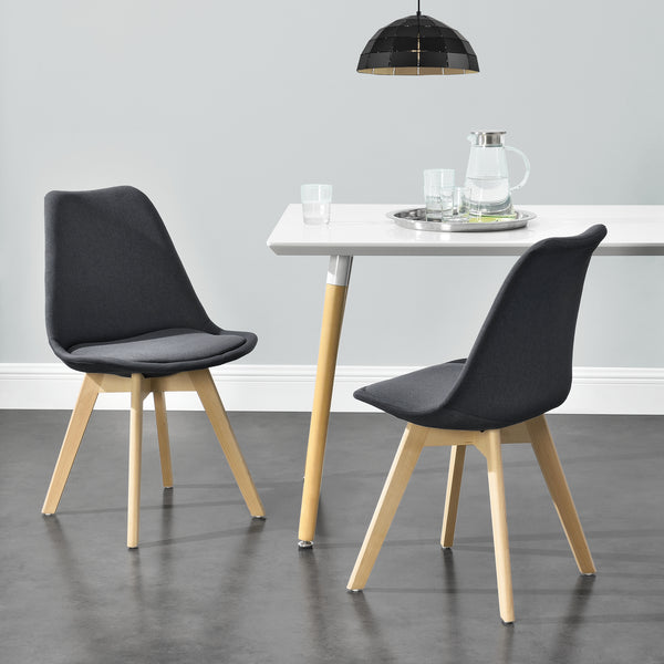 Set di 2 Sedie Sala da Pranzo/Salotto con Gambe in Legno di Faggio 2 Sedie in Plastica Rivestite in Tessuto - Vari Colori