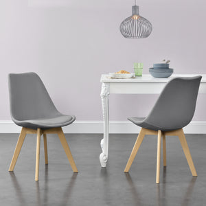 Set di 2 Sedie Sala da Pranzo/Salotto con Gambe in Legno di Faggio 2 Sedie in Plastica Rivestite in Tessuto - Vari Colori
