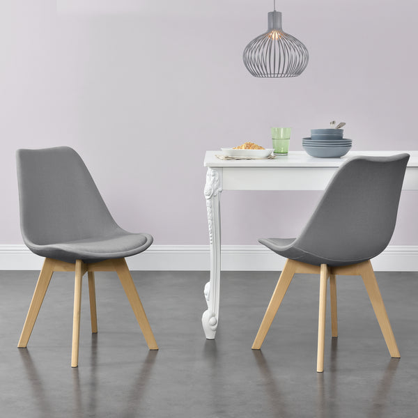 Set di 2 Sedie Sala da Pranzo/Salotto con Gambe in Legno di Faggio 2 Sedie in Plastica Rivestite in Tessuto - Vari Colori