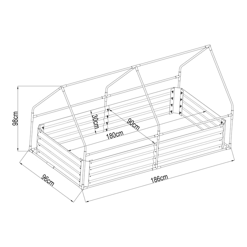 Schizzo in scala Aiuola Balsorano Rialzata con Copertura Mini Serra 186 x 96 x 98 cm [en.casa]