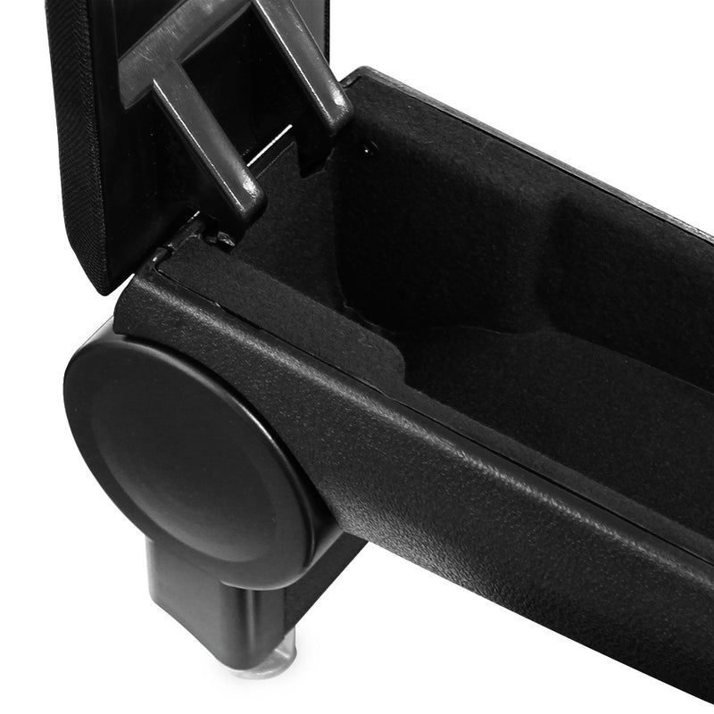 Schizzo in scala [pro.tec] Bracciolo centrale - Poggiabraccio con vano portaoggetti - imbottito - in tessuto - nero - Volkswagen Passat B5 (1996-2000)