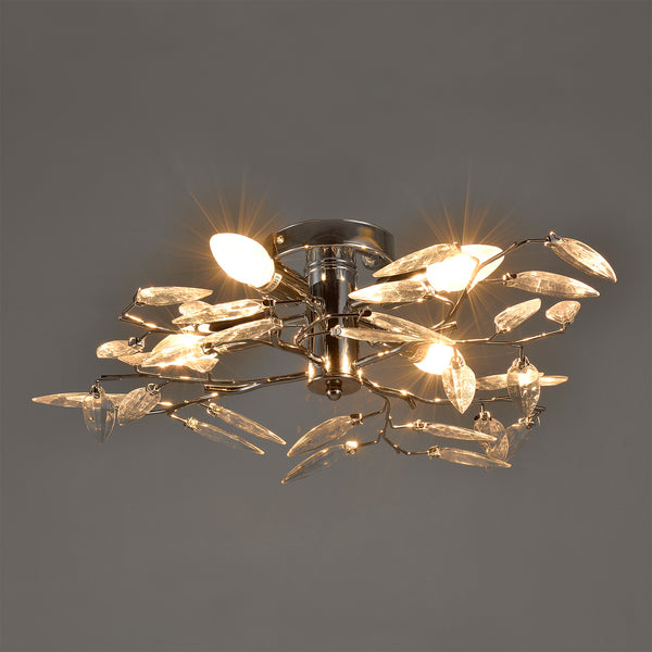 Plafoniera Moderna a 4 Bracci Lampada da Soffitto Senza Paralume Lampadario in Metallo con Cristalli Artificiali [lux.pro] 