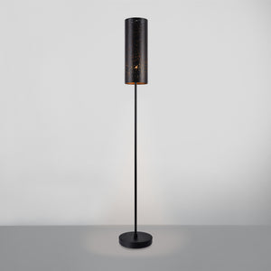 Lampada da terra - Altezza 142 cm - Piantana in Metallo con Paralume Cilindrico con Fori Lampada a Stelo - Nero - lux.pro
