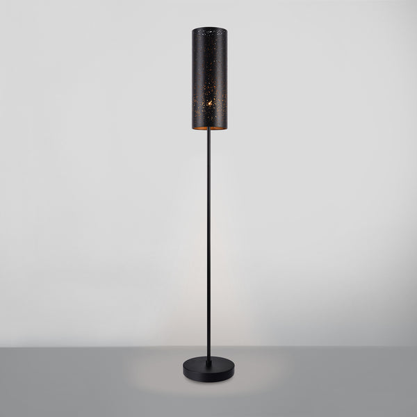 Lampada da terra - Altezza 142 cm - Piantana in Metallo con Paralume Cilindrico con Fori Lampada a Stelo - Nero - lux.pro