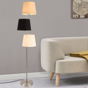 Lampada da Terra Alta 149 cm Piantana Dritta con Stelo in Metallo e 3 Paralumi Conici in Tessuto 3 Colori Diversi - lux.pro