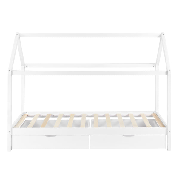 Lettino per bambini Lund 90x200 cm con cassetti Legno di pino Bianco en.casa