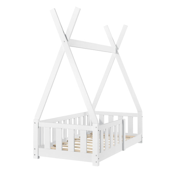 Lettino per bambini Helsingborg con materasso 70x140 cm Bianco [en.casa]