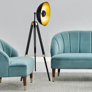 [lux.pro] Lampada da Terra, Piantana a Treppiede con Testa Girevole Lampada a Stelo in Stile Industriale E27 60W Paralume in Metallo - Base in Legno/Metallo - Nero/Ottone