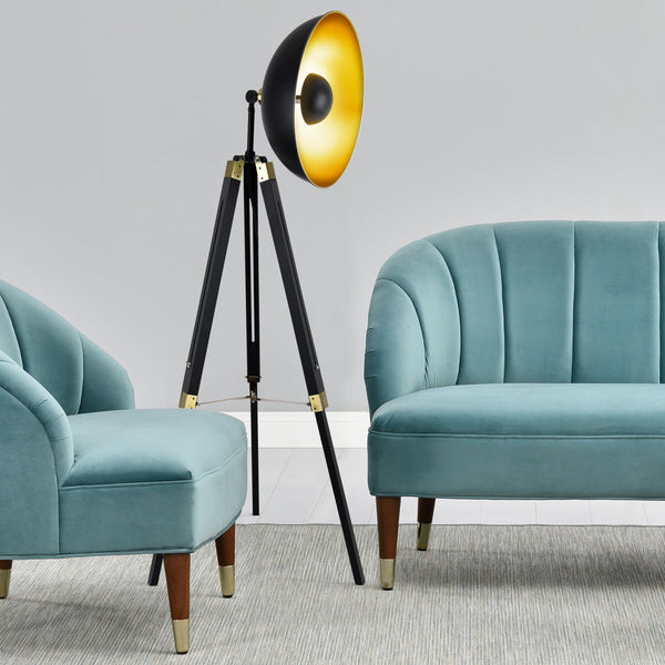 [lux.pro] Lampada da Terra, Piantana a Treppiede con Testa Girevole Lampada a Stelo in Stile Industriale E27 60W Paralume in Metallo - Base in Legno/Metallo - Nero/Ottone