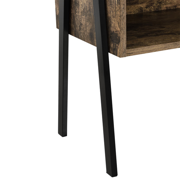 Comodino con Scomparto e Piano con Bordo Rialzato Mobiletto Impilabile 52x42x35 cm Effetto Legno Scuro [en.casa]
