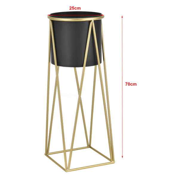 Set Lennik di 2 Supporti per Piante con Coprivaso in Metallo - Colore Rame / Nero [en.casa]