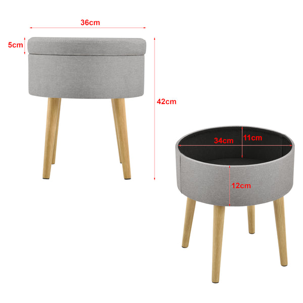 [en.casa] Poggiapiedi con Piano rimovibile 42 x 36 cm Sedile con Contenitore Carico Massimo 80 kg - Grigio