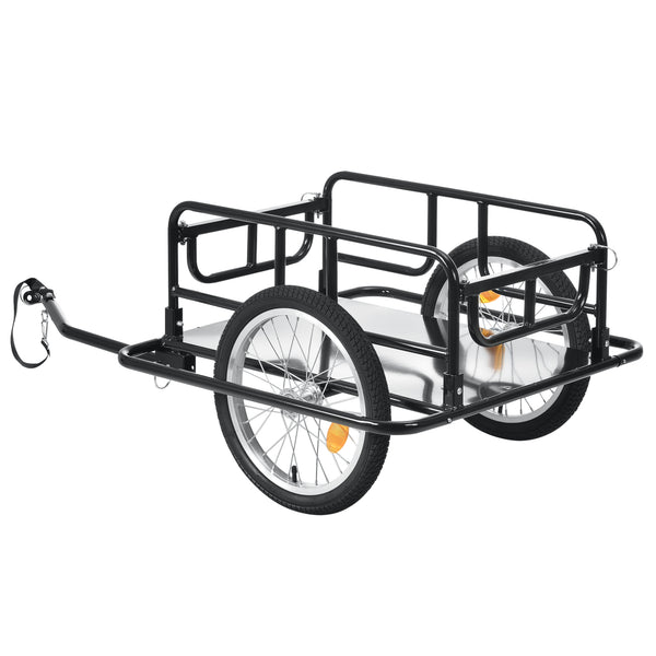 Rimorchio Cargo per Bicicletta 130 x 72 x 49 cm Carrello Trasporto per Bici con Telaio in Acciaio Carico Max. 40 kg - Nero