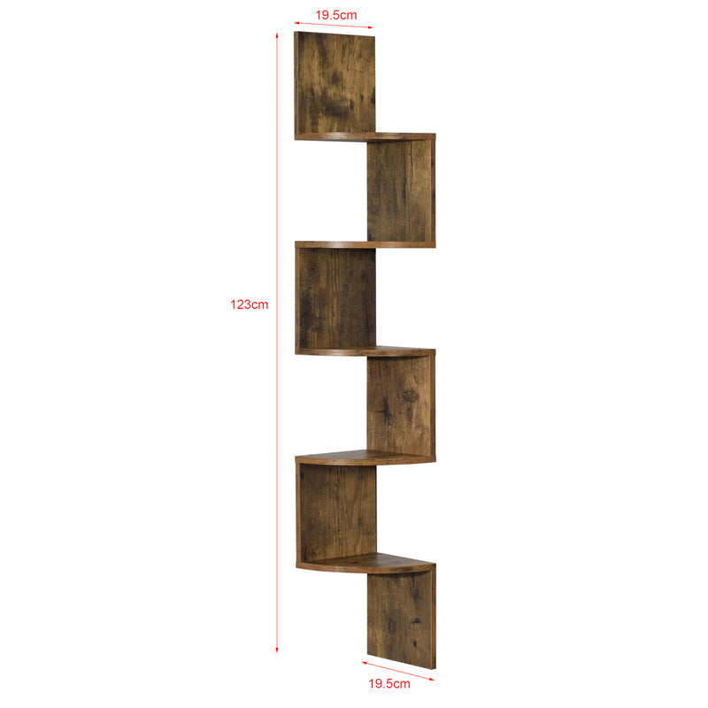 Schizzo in scala Scaffale Angolare da Parete Lysaker Design Zigzag con 5 Ripiani - Effetto Noce [en.casa] 