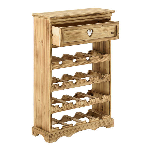 Mobile Portabottiglie con Cassetto 86 x 55 x 22 cm Cantinetta in Legno di Pino per 16 bottiglie Bancone Portabottiglie da Vino con 4 Ripiani in Design Classico