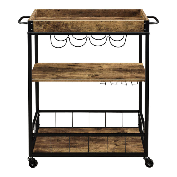 Carrello di Servizio con Vassoio Rimovibile e Ripiani in Color Legno Scuro Scaffale/Portavivande da Cucina/Mense con 4 Ruote Catering Ristorazione