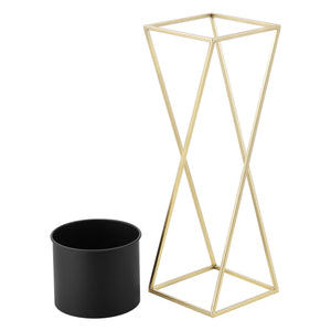 Set di 2 Portavasi in Metallo Supporto in Color Oro per Piante in 2 Altezze Diverse con Coprivaso Rotondo Nero 2 Portafiori di Design