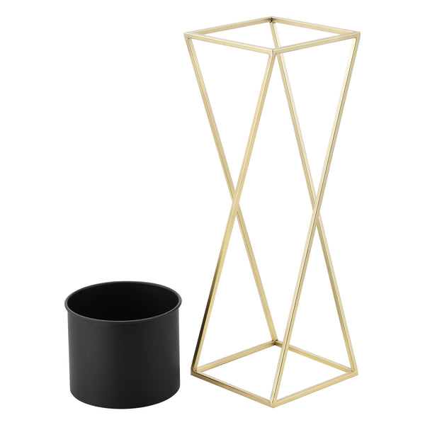 Set di 2 Portavasi in Metallo Supporto in Color Oro per Piante in 2 Altezze Diverse con Coprivaso Rotondo Nero 2 Portafiori di Design