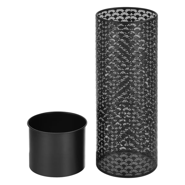 Set di 2 Portavasi in Metallo a Forma di Cilindro Supporto per Piante  con Coprivaso in 2 Misure e Altezze Diverse - Nero