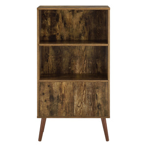 Mobile per Soggiorno con Armadietto e Ripiani 113 x 60 x 30 cm Libreria / Scaffale / Mobile a Terra con Ante Apertura a Pressione Push-to-Open - 4 Gambe in Legno Massiccio - Effetto Legno Scuro