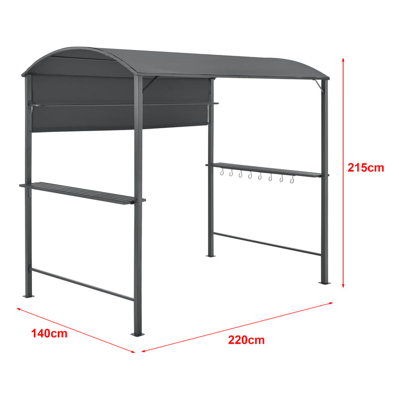 Schizzo in scala Gazebo per Barbecue Pyrgos con 2 Ripiani 215 x 220 x 140 cm - Grigio Scuro [en.casa]
