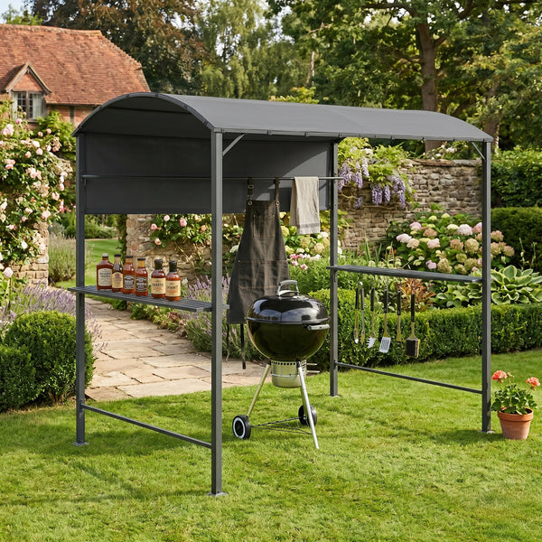 Gazebo per Barbecue Pyrgos con 2 Ripiani 215 x 220 x 140 cm - Grigio Scuro [en.casa]