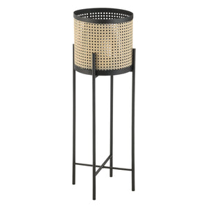 Set di 2 Portavasi in Metallo Supporto Nero con Coprivaso Cilindrico in Color Sabbia - Portapiante in 2 Misure Diverse 