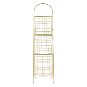 Scaffale di Design con 3 Cestini Rimovibili - Mobiletto in Metallo a Forma di Scala con 3 Contenitori - Portariviste, Portafrutta, Portaoggetti - Colore Ottone