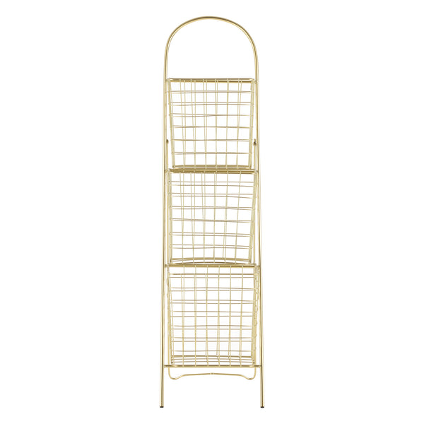 Scaffale di Design con 3 Cestini Rimovibili - Mobiletto in Metallo a Forma di Scala con 3 Contenitori - Portariviste, Portafrutta, Portaoggetti - Colore Ottone